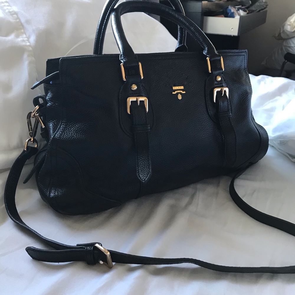 Black leather handbag